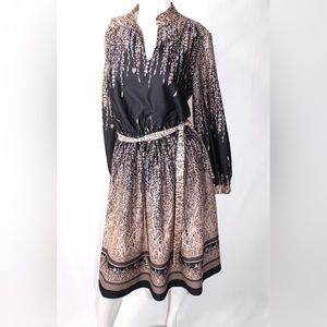 ILGW Vintage Black & Tan Print Dress Small